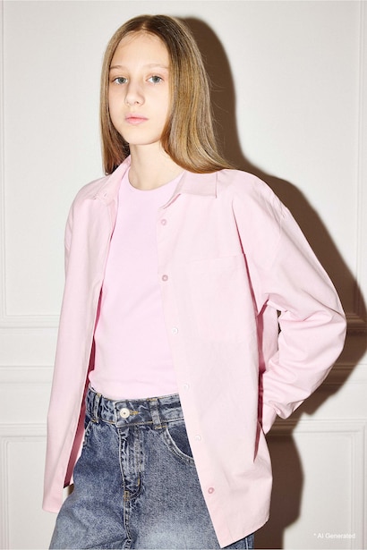 Girl Oxford Shirt T-Shirt 2 Piece Set