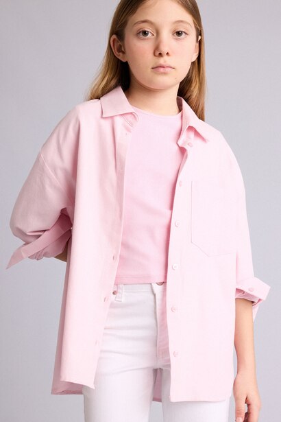 Girl Oxford Shirt T-Shirt 2 Piece Set