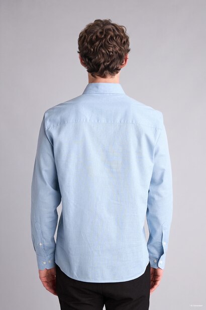 Regular Fit Shirt Collar Linen Blended Long Sleeve Shirt