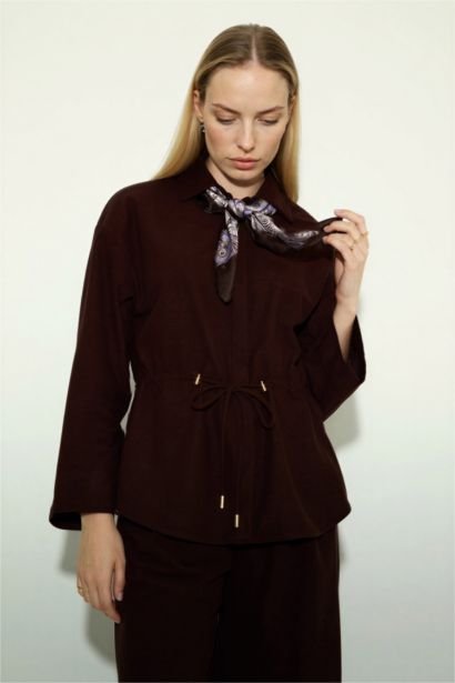 Regular Fit Shirt Collar Suede Long Sleeve Shirt