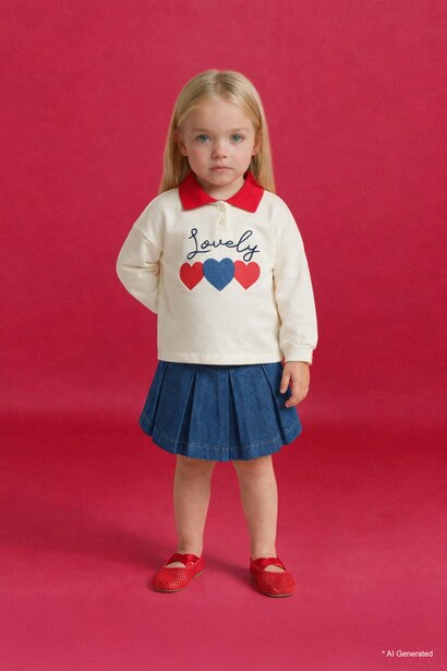 Baby Girl Oversize Fit Polo Collar Printed Sweatshirt