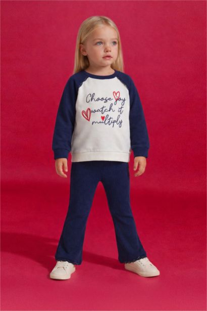 Baby Girl Heart Patterned Sweatshirt and Leggings 2 Piece Set