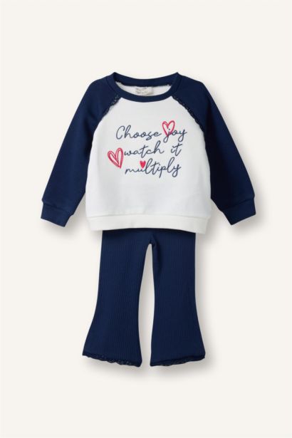 Baby Girl Heart Patterned Sweatshirt and Leggings 2 Piece Set