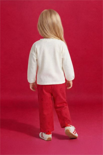 Baby Girl Heart Pattern Textured Sweatshirt and Trousers Set