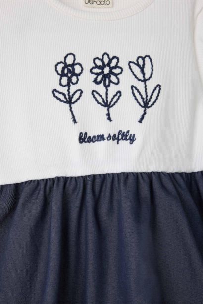 Balloon Fit Embroidered Long Sleeve Woven Dress