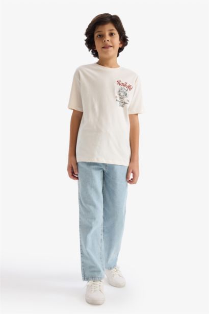 تيشيرت اولادي نص كم قصة عادية برقبة مستديرة