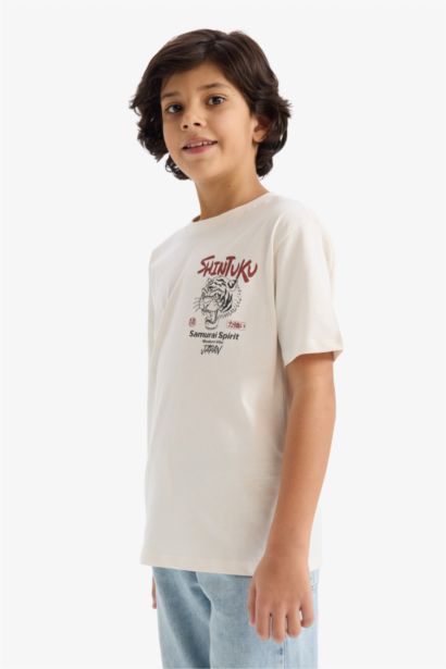 تيشيرت اولادي نص كم قصة عادية برقبة مستديرة