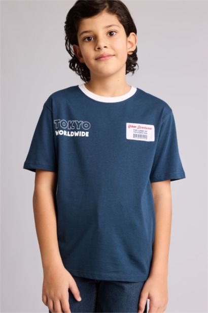 تيشيرت ولادي نص ردن مطبوع قصة عادية بياخة مستديرة