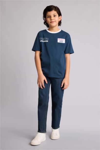 تيشيرت ولادي نص ردن مطبوع قصة عادية بياخة مستديرة