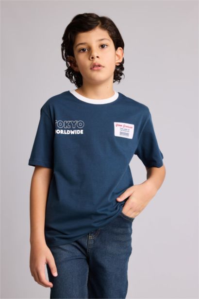 تيشيرت ولادي نص ردن مطبوع قصة عادية بياخة مستديرة