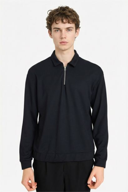 Regular Fit Long Sleeve Polo Collar Sweatshirt