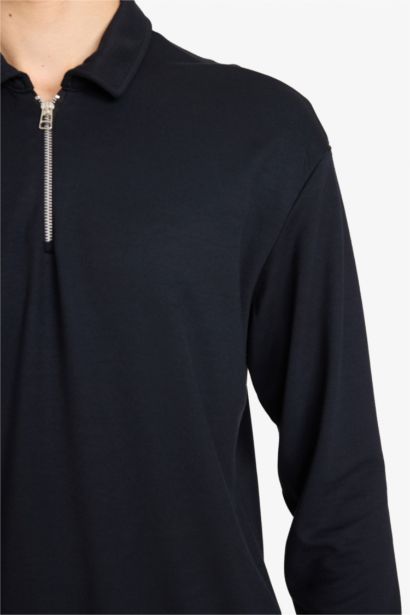 Regular Fit Long Sleeve Polo Collar Sweatshirt