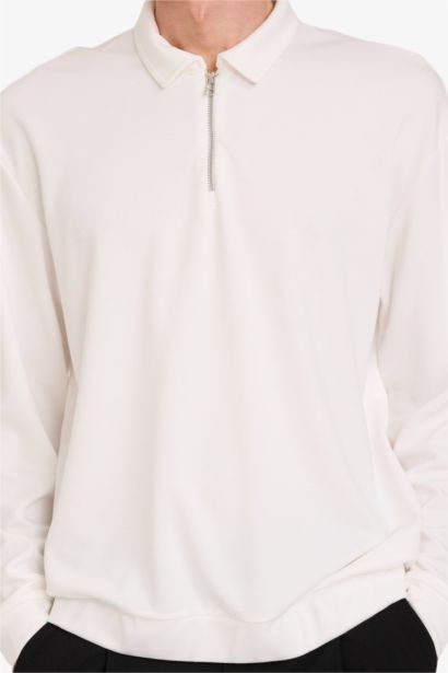 Regular Fit Long Sleeve Polo Collar Sweatshirt