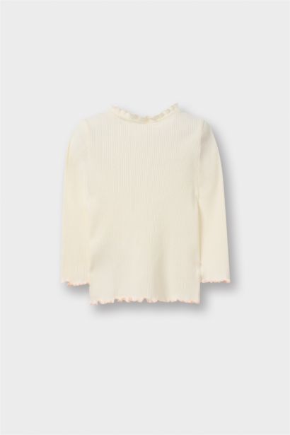 Girl Ruffled Collar Ribbed Long Sleeve T-Shirt