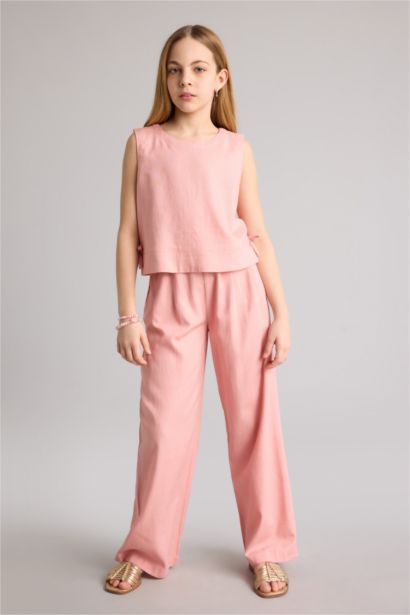 Girls Wide Leg Linen Blend Trousers