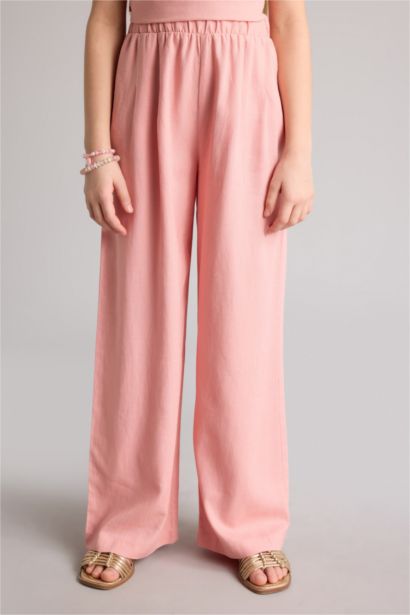 Girls Wide Leg Linen Blend Trousers