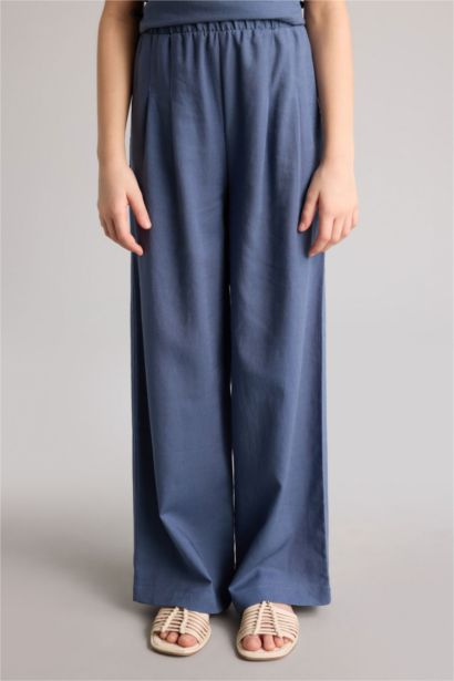 بنطلون بناتي وايد ليج من مزيج الكتان