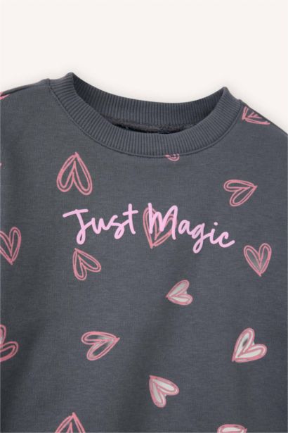 Baby Girl Oversize Fit Crew Neck Patterned Sweatshirt