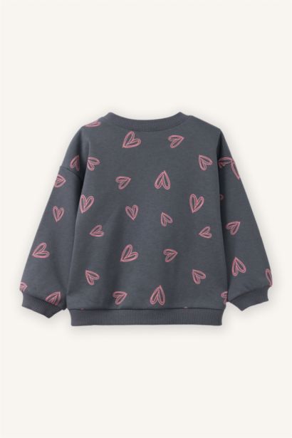 Baby Girl Oversize Fit Crew Neck Patterned Sweatshirt