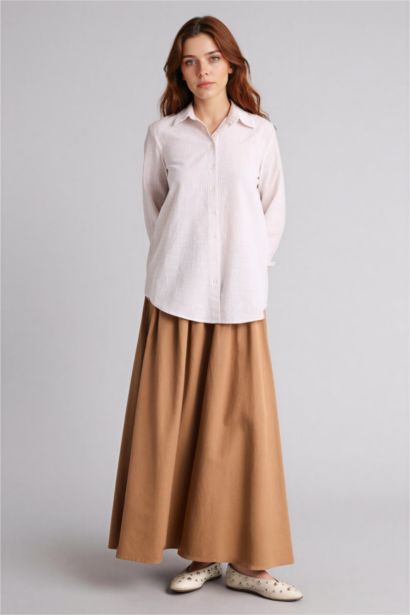 A Cut Linen Blended Maxi Skirt