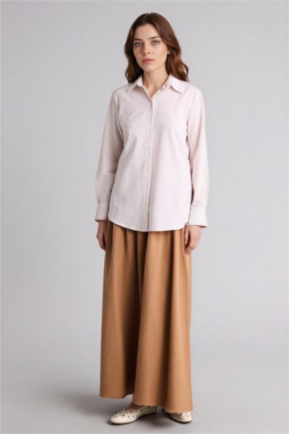 A Cut Linen Blended Maxi Skirt