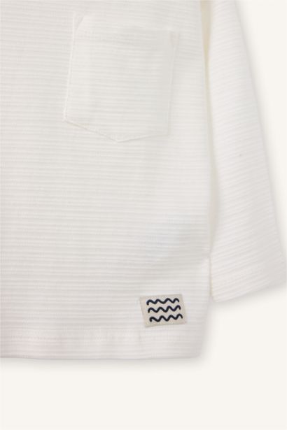 تيشيرت أولادي كم طويل وياقة دائرية للرضع