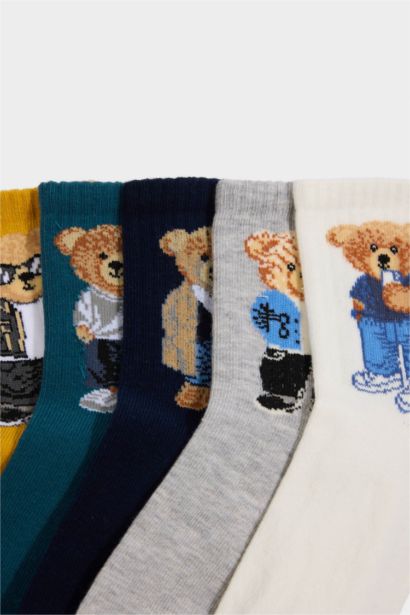 Ayıcıklı 5'li Pamuklu Uzun Çorap Erkek Çocuk