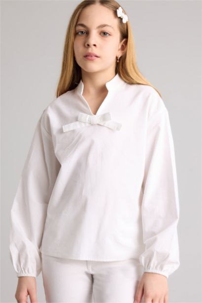 Блузка с длинным рукавом из поплина для девочек