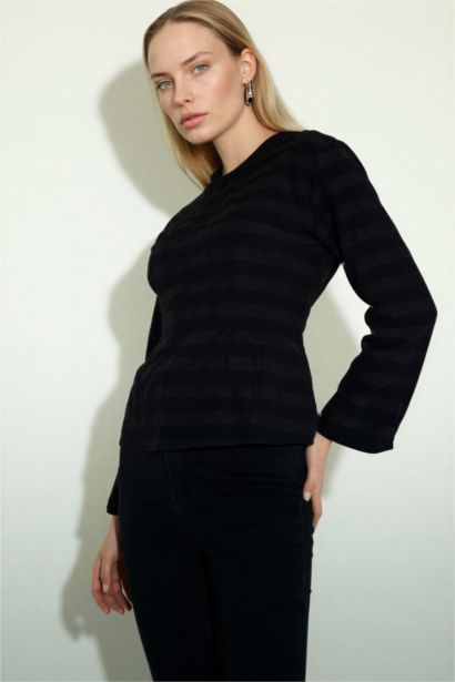 Regular Fit Crew Neck Long Sleeve Blouse