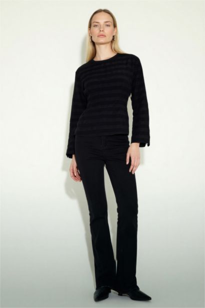Regular Fit Crew Neck Long Sleeve Blouse
