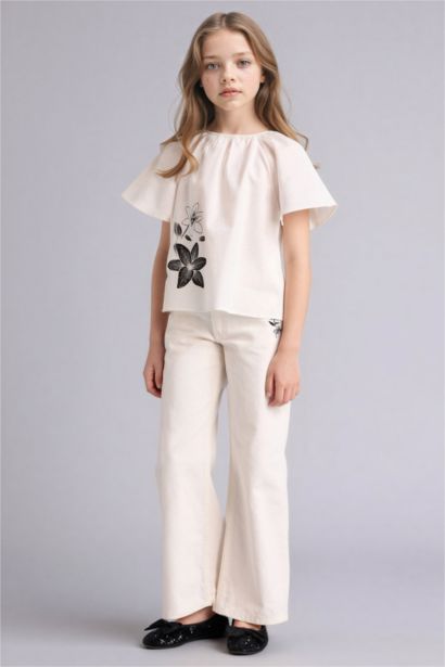 بنطلون بناتي وايد ليج برجل واسع