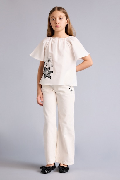 Girl Wide Leg Gabardine Trousers