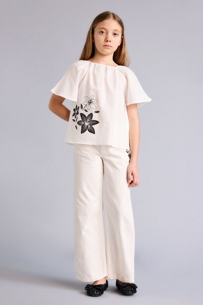 Girl Wide Leg Gabardine Trousers