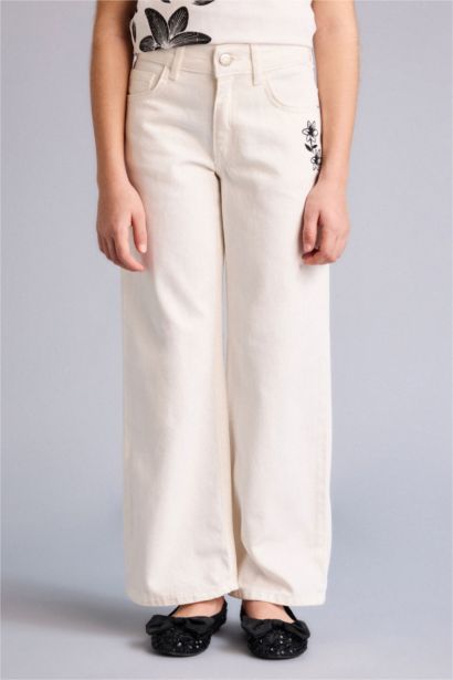 بنطلون بناتي وايد ليج برجل واسع