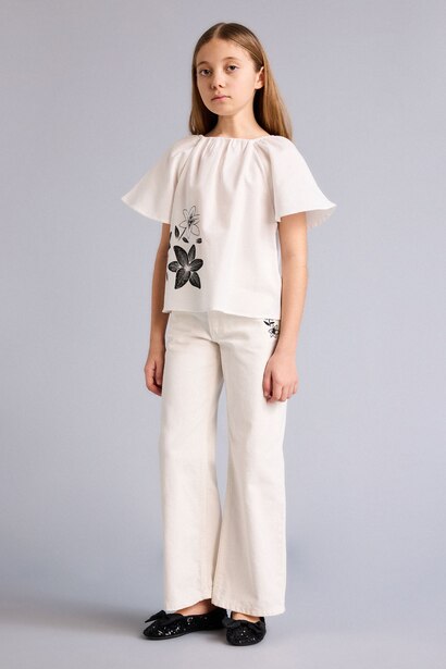 Girl Wide Leg Gabardine Trousers