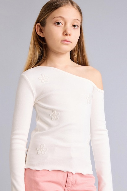 Girl Floral Ribbed T-Shirt
