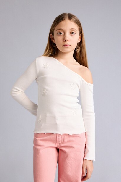 Girl Floral Ribbed T-Shirt