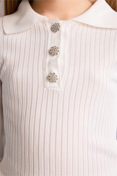 Taş Düğme Detaylı Kazak Kız Çocuk