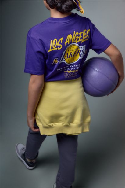 Ұлдарға NBA Los Angeles Lakers Лицензиялық дөңгелек жаға қысқа жеңді Қысқа жеңді футболка