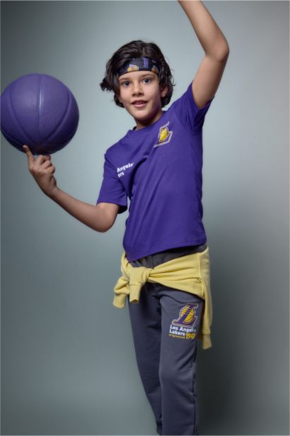 Ұлдарға NBA Los Angeles Lakers Лицензиялық дөңгелек жаға қысқа жеңді Қысқа жеңді футболка