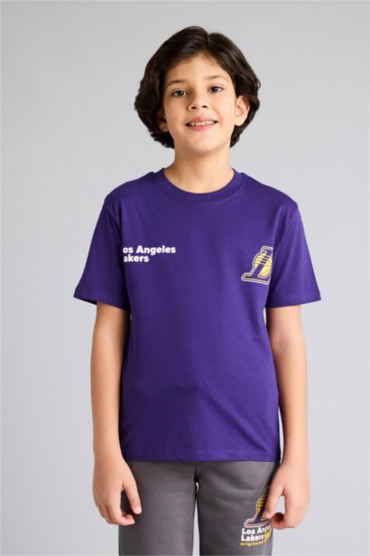 Ұлдарға NBA Los Angeles Lakers Лицензиялық дөңгелек жаға қысқа жеңді Қысқа жеңді футболка