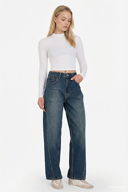 Jean taille haute Coupe baril