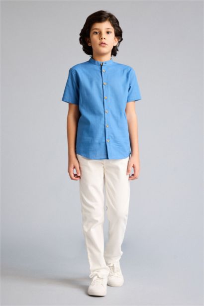 قميص ولادي نص ردن ذو مظهر كتان قصة عادية