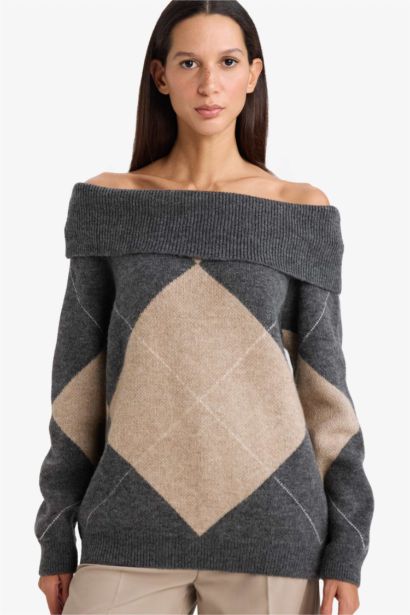 Oversize Fit Strapless Knitwear Pullover
