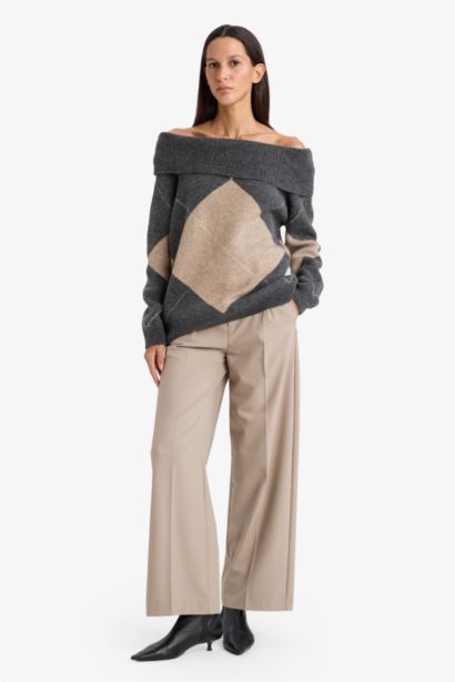 Oversize Fit Strapless Knitwear Pullover