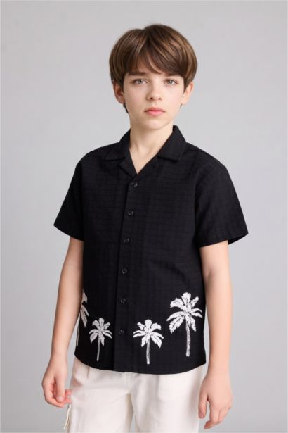Boy Regular Fit Tropical Patterned Short Sleeve Shirt