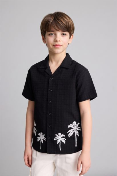 Boy Regular Fit Tropical Patterned Short Sleeve Shirt