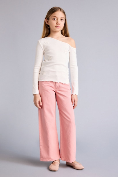 Girl Wide Leg Gabardine Trousers