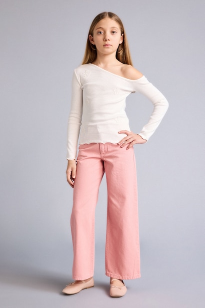 Girl Wide Leg Gabardine Trousers