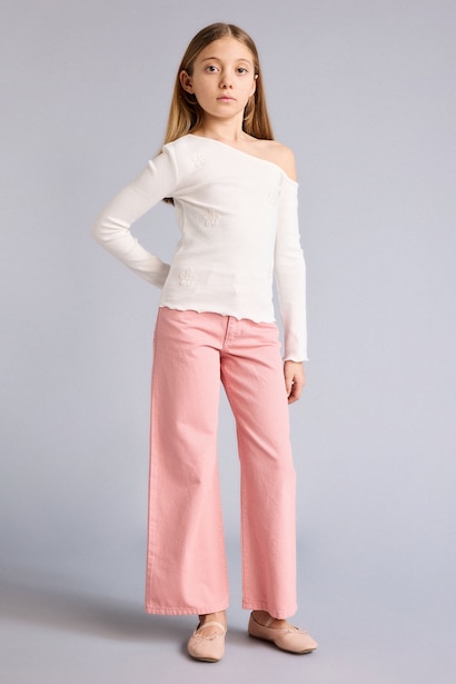 Girl Wide Leg Gabardine Trousers